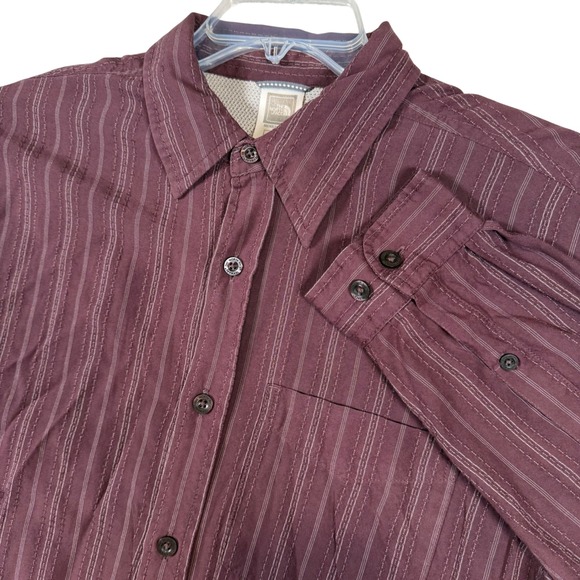The North Face Mens Shirt Medium Burgundy Striped Long Sleeve Button Up Casual - Picture 1 of 8